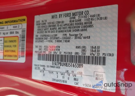 2018 Ford Mustang Ecoboost z USA, uszkodzony, nr VIN 1FATP8UH8J5165389